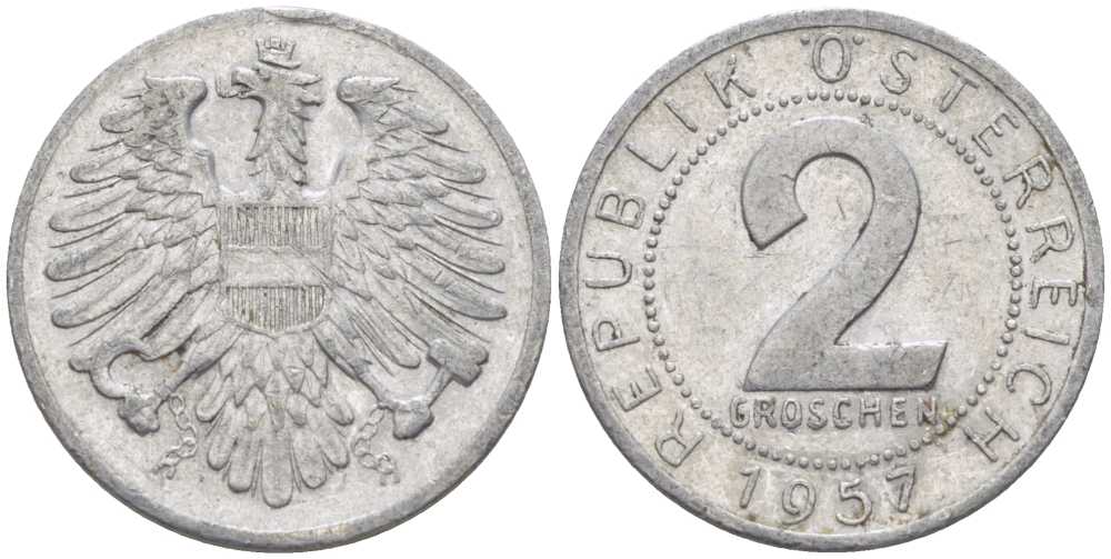 АВСТРИЯ 2 ГРОША 1957 KM 2876 алюминий 75-535