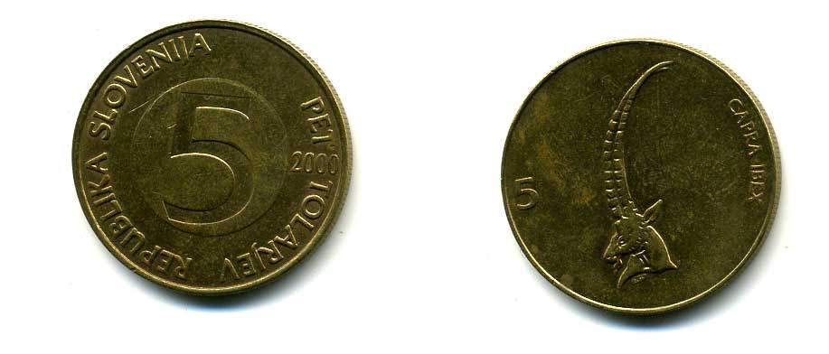 СЛОВЕНИЯ 5 ТОЛАРОВ 2000 ИБЕКС АЛЬПИЙСКИЙ ГОРНЫЙ КОЗЕЛ KM 6 латунь 26-254