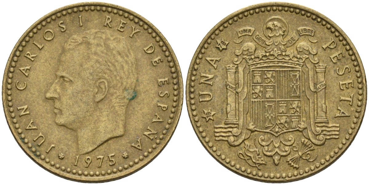 Испания 1 песета 1975 (78) Хуан Карлос I (1975-2014) KM 806 алюминиевая бронза 4604-153