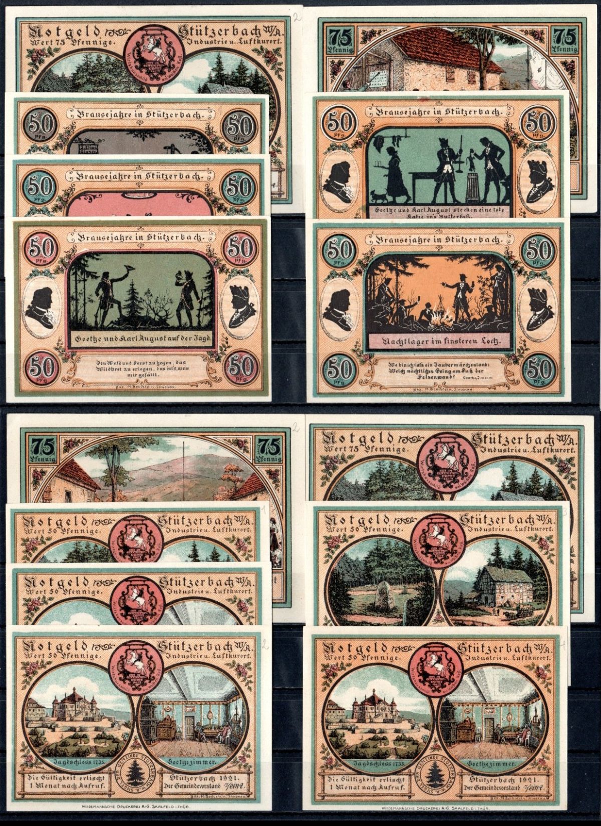 Штютцербах (Тюрингия) полный набор из 7 нотгельдов (50 и 75 пфеннигов) 1921 Mehl Grabowski 1287.1 бумага UNC (пресс) 7556-62-3-2