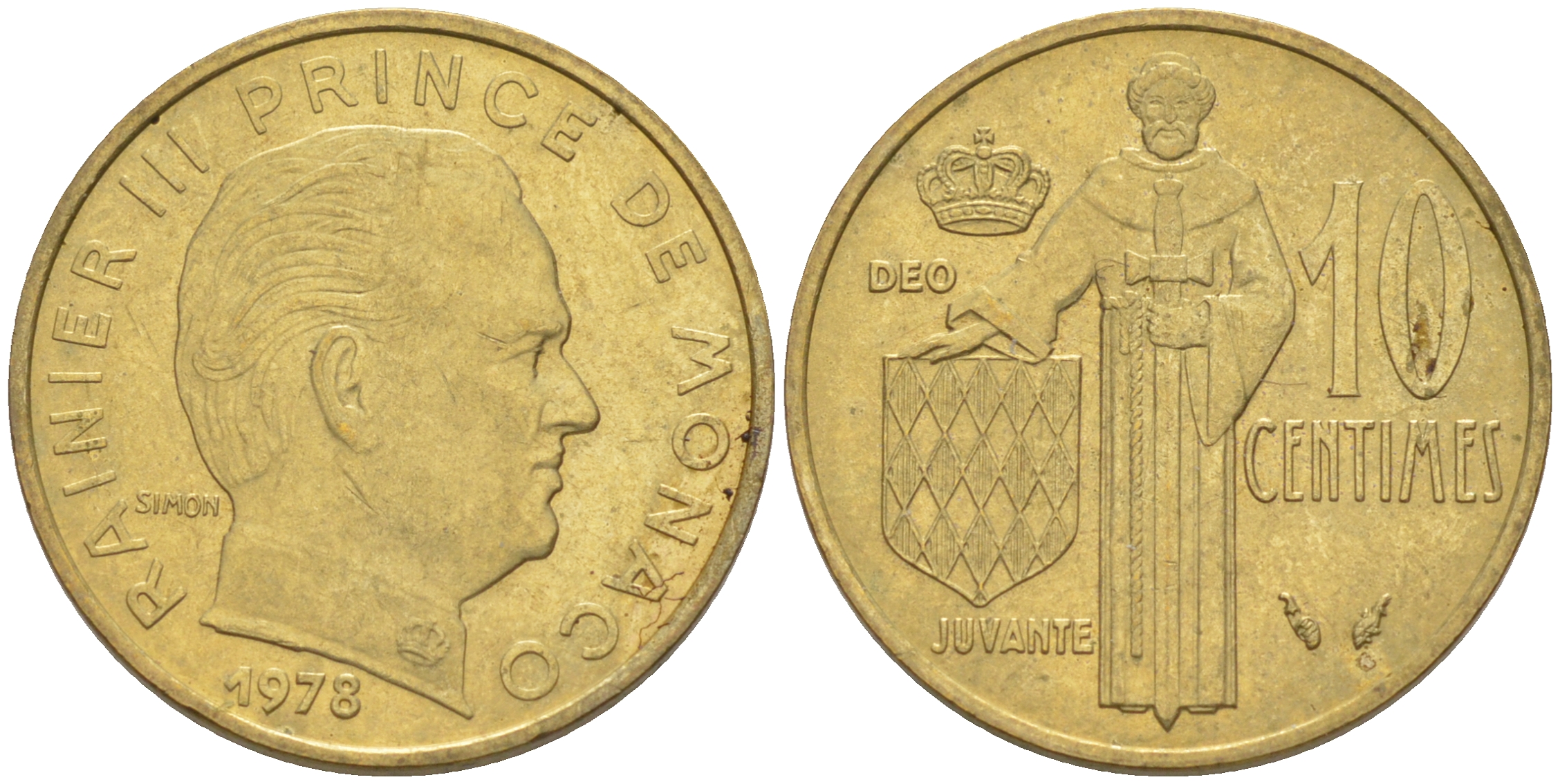 Монако 10 сантимов 1978 Ренье III (1949-2005) KM 142 алюминиевая бронза 188-1051