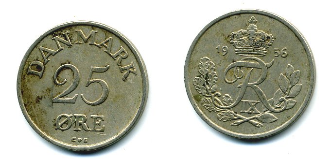 ДАНИЯ 25 ЭРЕ 1956 KM 842.2 медно-никель 04-912