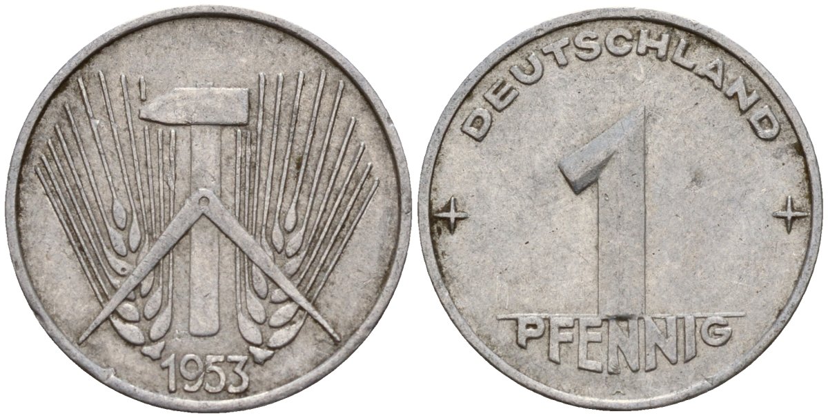 ГДР 1 пфенниг 1953 A KM 5 алюминий 201-946