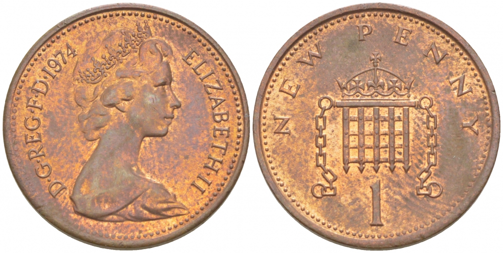 Великобритания 1 пенни 1974 Елизавета II (1952-2022) KM 915, Spink 4237 (B1) бронза 112-1068