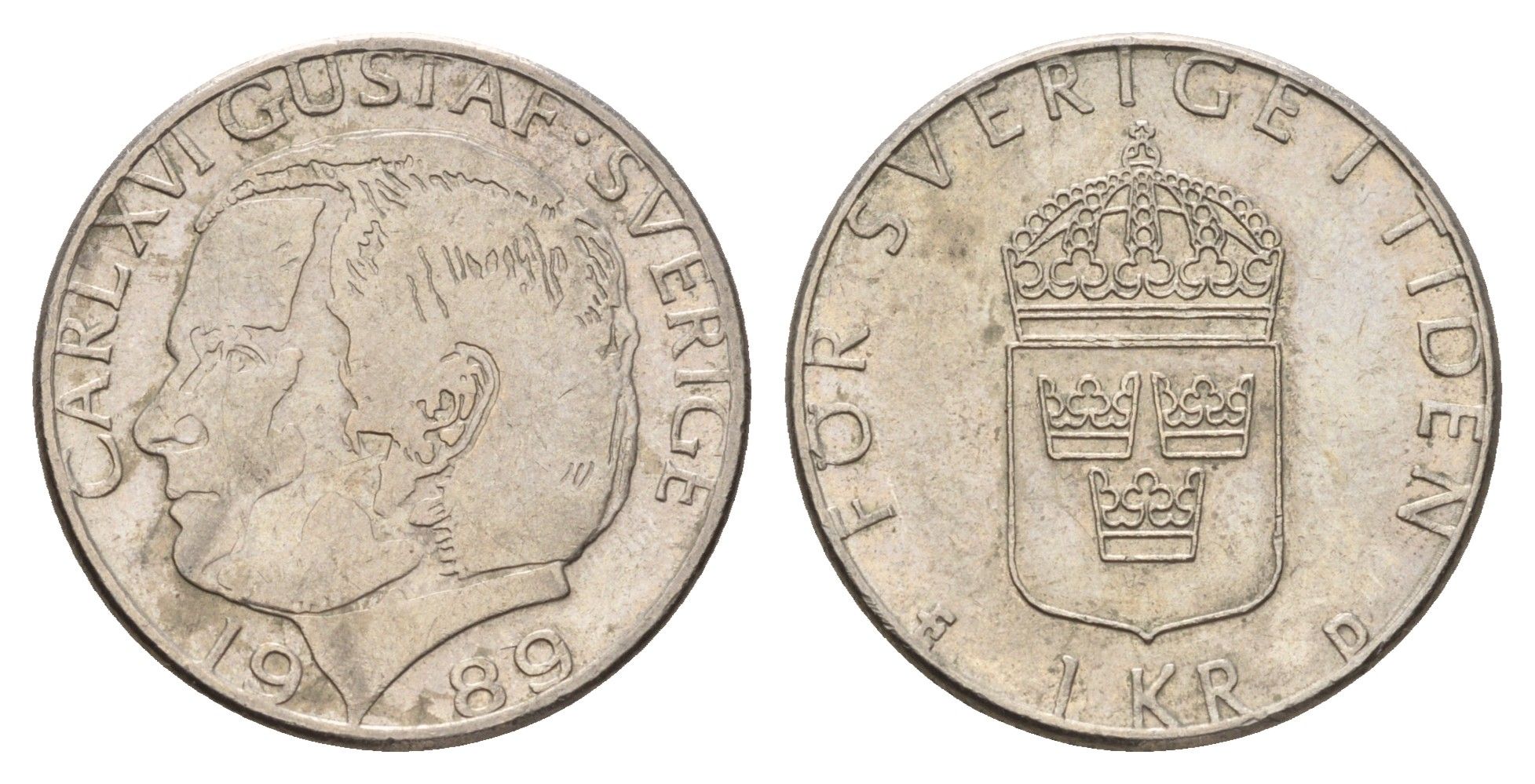 Швеция 1 крона 1989 Карл XVI Густав (1973- ) KM 852a медно-никель 183-312