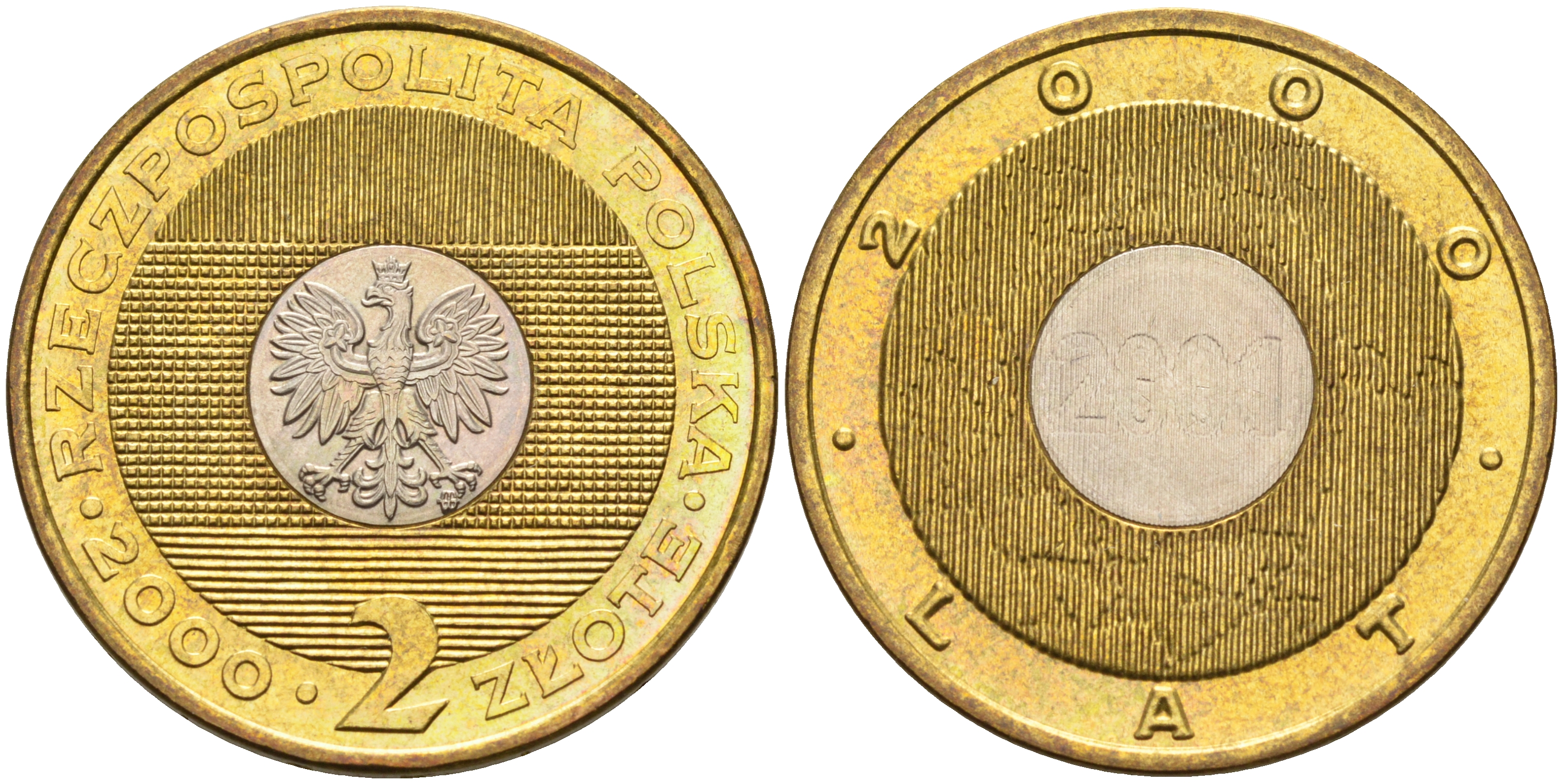 Польша 2 злотых 2000 MW, миллениум KM 374 биметалл UNC 4589-914