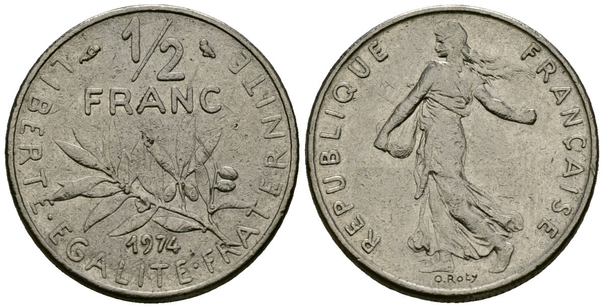 Франция 1/2 франка 1974 сеятель KM 931 никель 4135-655