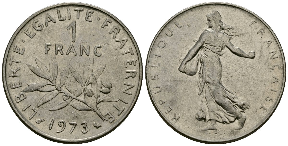 Франция 1 франк 1973 сеятель KM 925 никель 4135-834