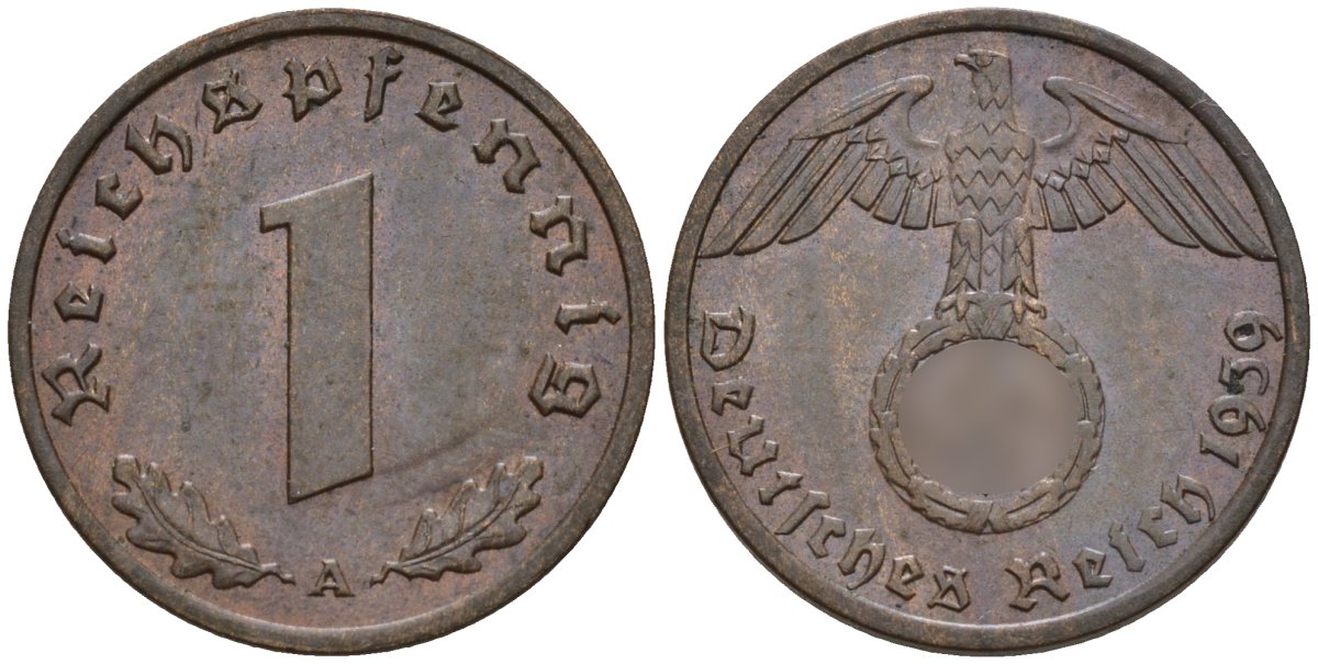 Германия 1 рейхспфенниг 1939 A KM 89, J. 361 бронза 4147-1143