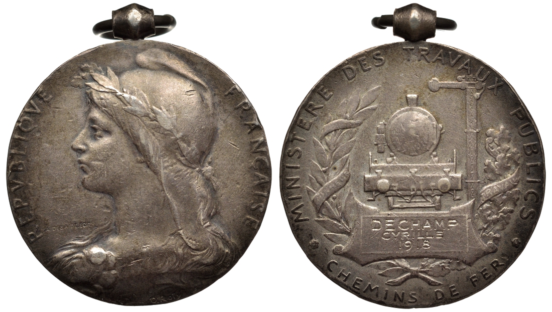 Франция медаль 1918 почетному железнодорожнику 4578-614
