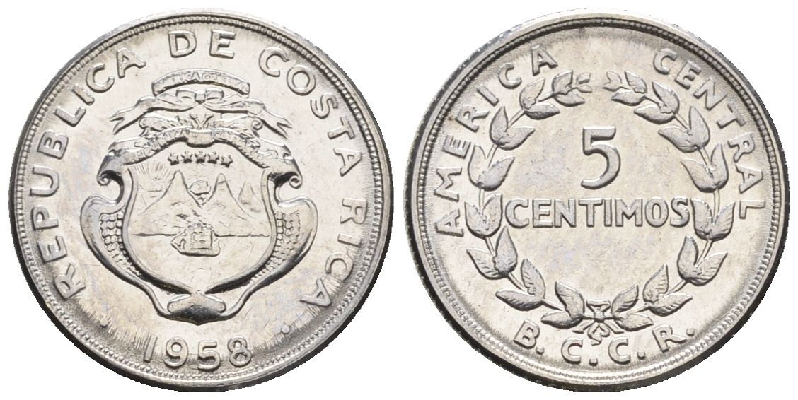 Коста-Рика 5 сентимо 1958  KM 184.1a сталь  UNC  4609-442