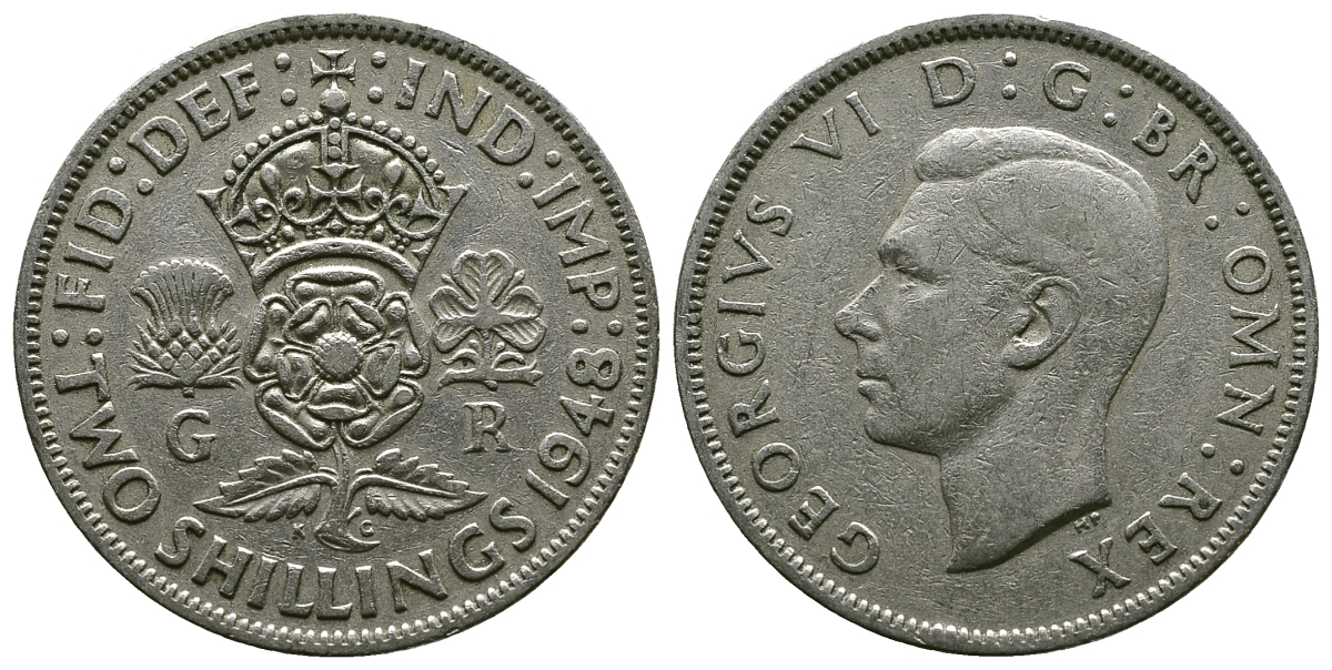 Великобритания 2 шиллинга (флорин) 1948 Георг VI (1936-1952) KM 865, Spink 4102 медно-никель 4381-1126