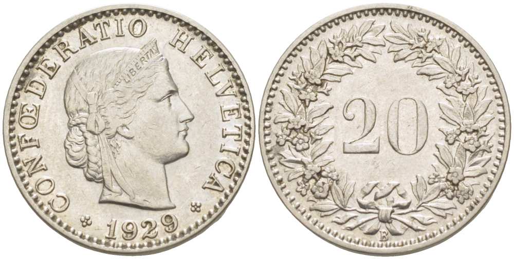 Швейцария 20 раппенов 1929 B KM 29 никель     4513-256