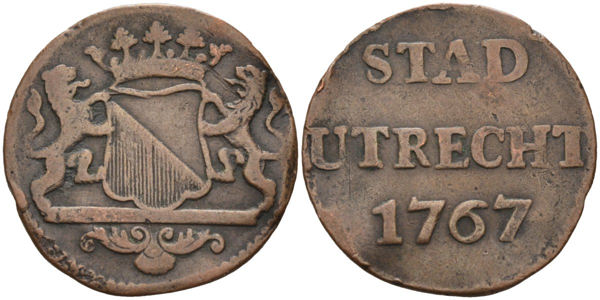 Утрехт (Utrecht), Нидерланды 1 дуит 1767 KM 91 медь 4577-235