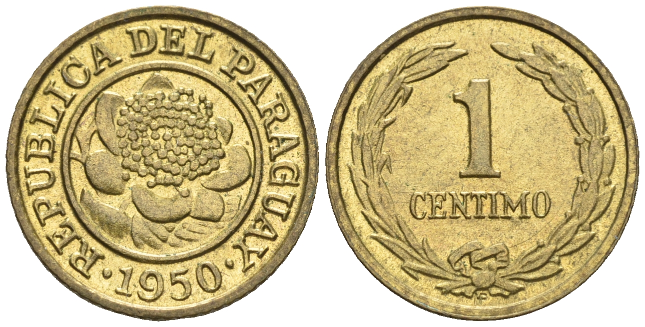 Парагвай 1 сентимо 1950  KM 20 алюминиевая бронза  aUNC  220-966