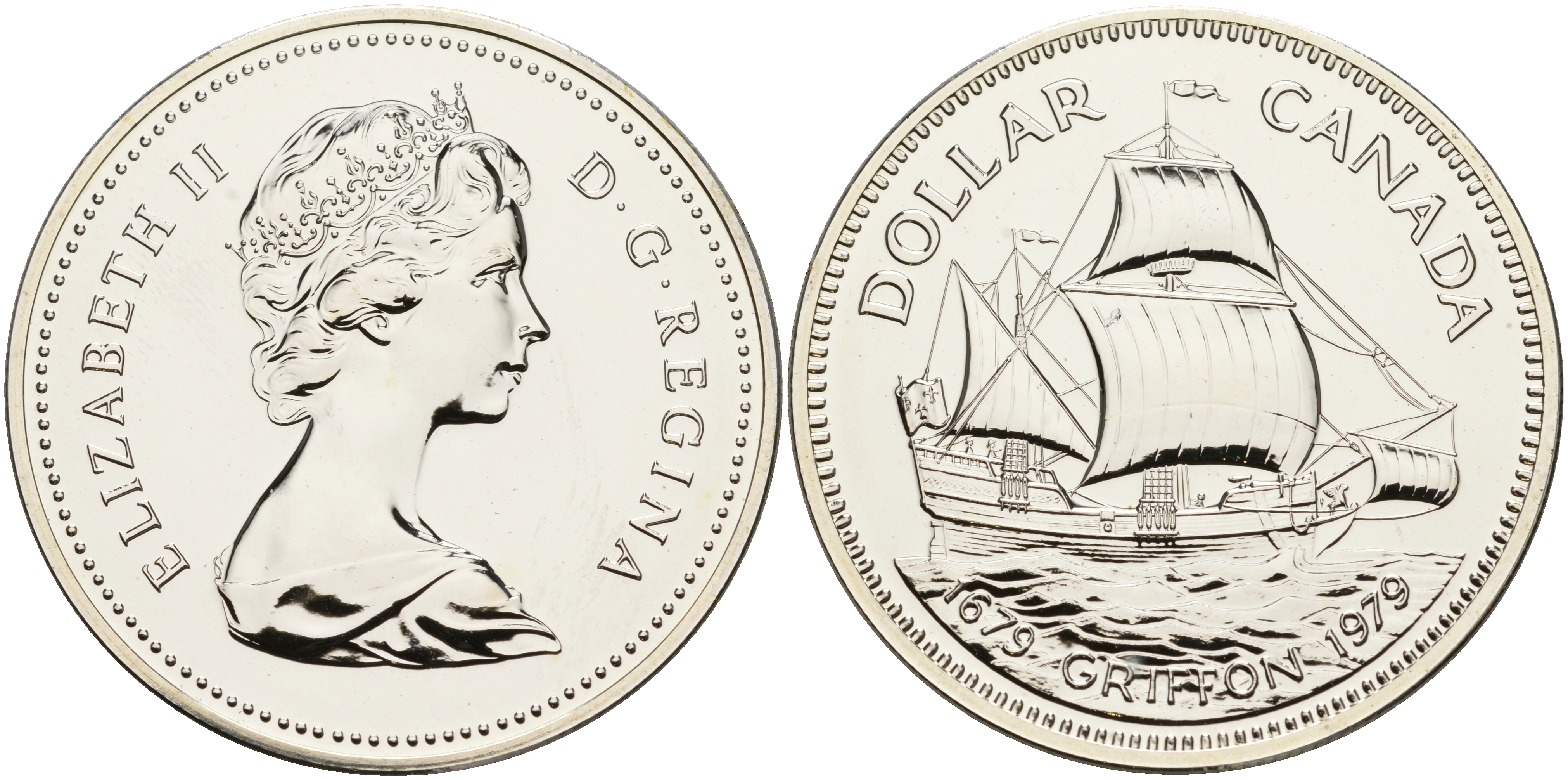 Канада 1 доллар 1979 300 лет паруснику Грифон KM 124 серебро UNC 1076-2-43