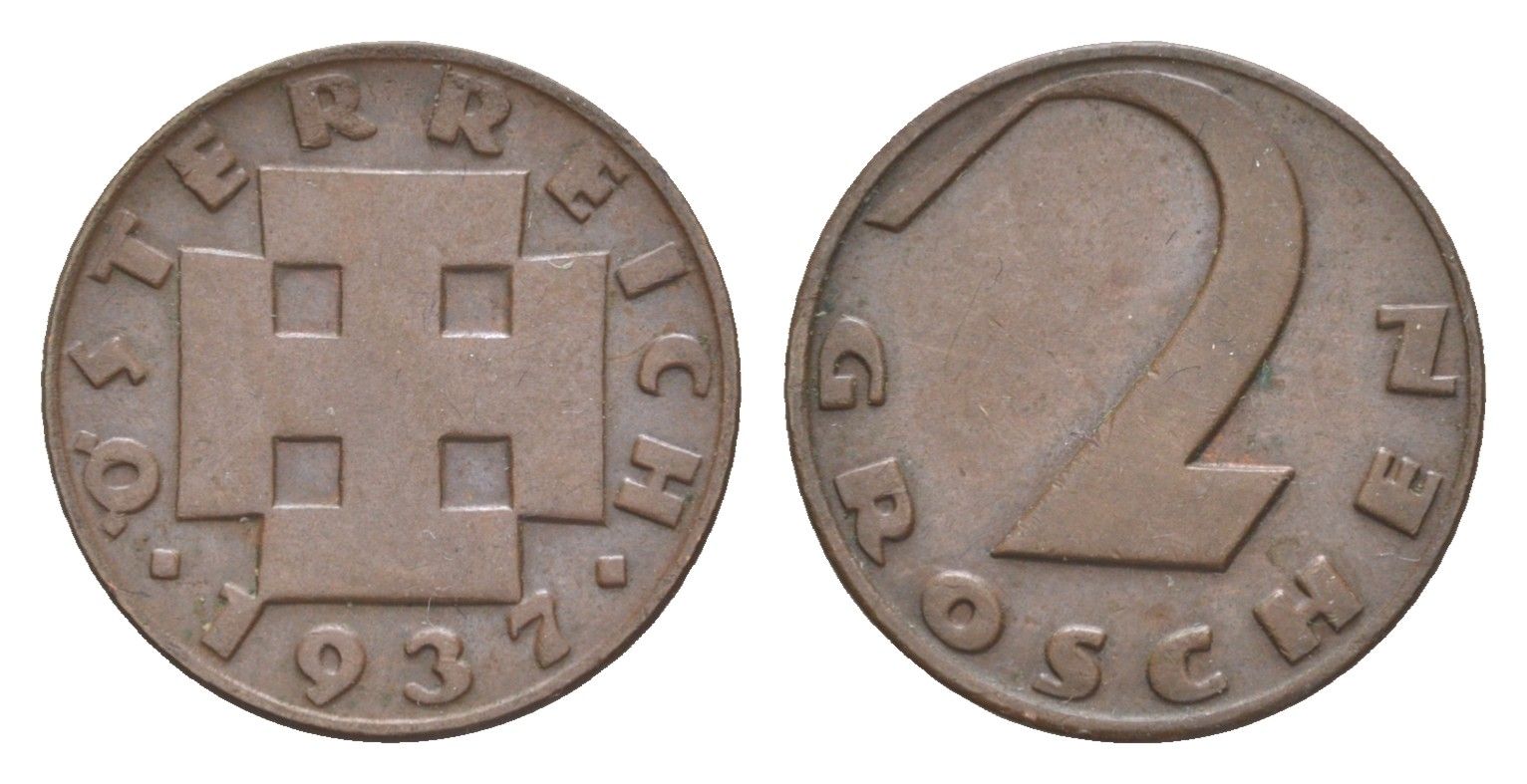 Австрия 2 гроша 1937 KM 2837 бронза 4564-552