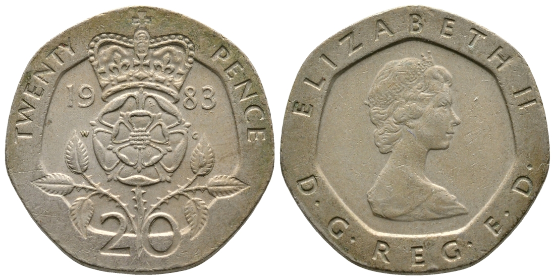 Великобритания 20 пенсов 1983 Елизавета II (1952-2022) KM 931, Spink 4230 (G1) медно-никель 3999-1223