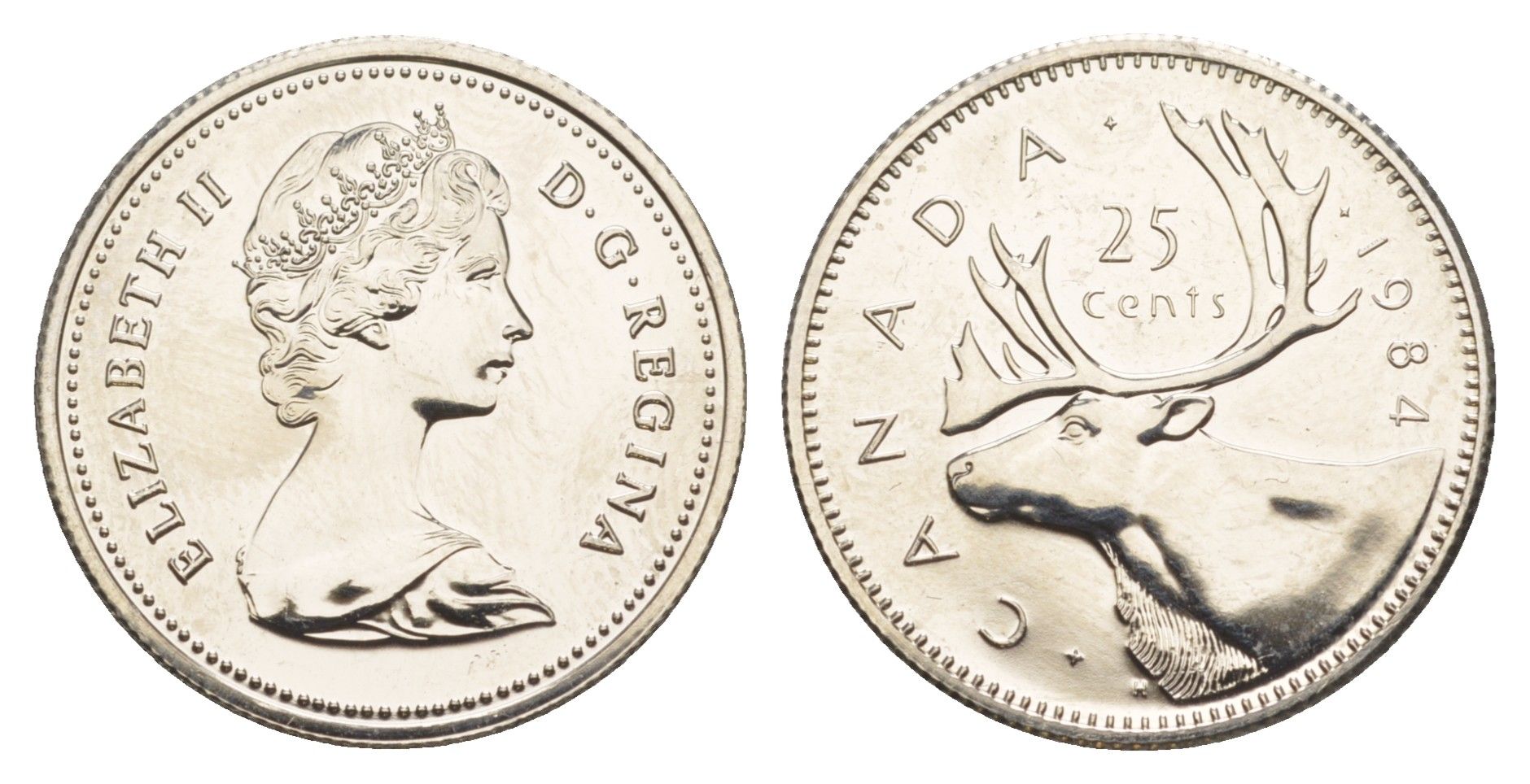Канада 25 центов 1984 Елизавета II (1952-2022), олень KM 74 никель PROOF-LIKE (BU) 4638-531