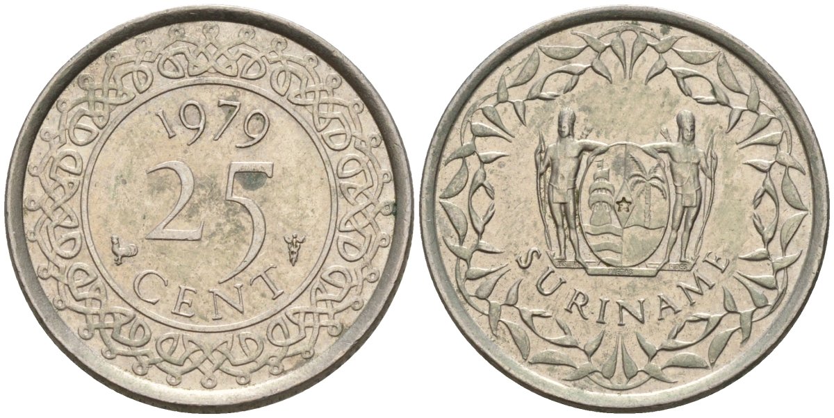 Суринам 25 центов 1979 KM 14 медно-никель 4174-813