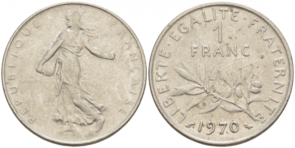 ФРАНЦИЯ 1 ФРАНК 1970 СЕЯТЕЛЬ KM 925.1 никель 3856-944
