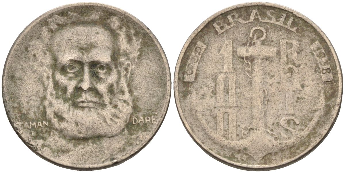 Бразилия 100 рейс 1938 Маркиз Тамандаре KM 536 медно-никель 4115-644