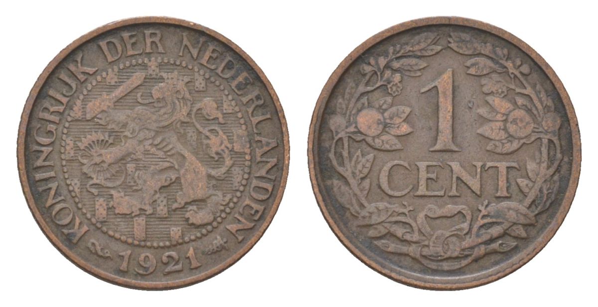 Нидерланды 1 цент 1921 KM 152 бронза 4623-836