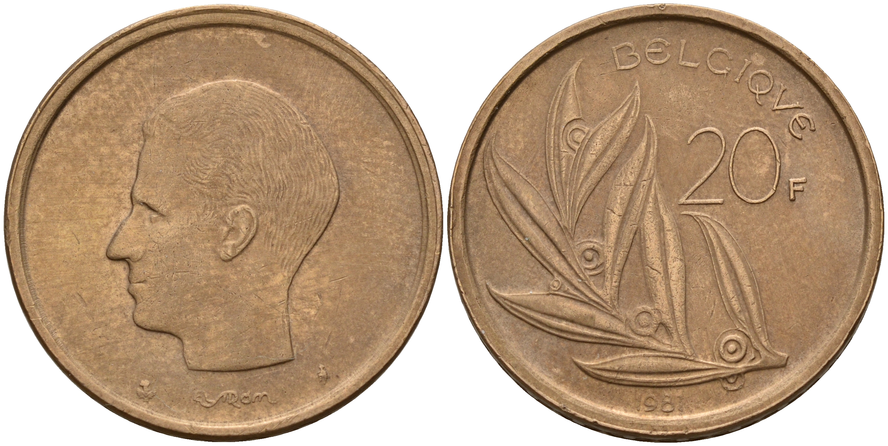 Бельгия 20 франков 1981 Belgique, Бодуэн I (1951-1993) KM 159 никель бронза    4187-457