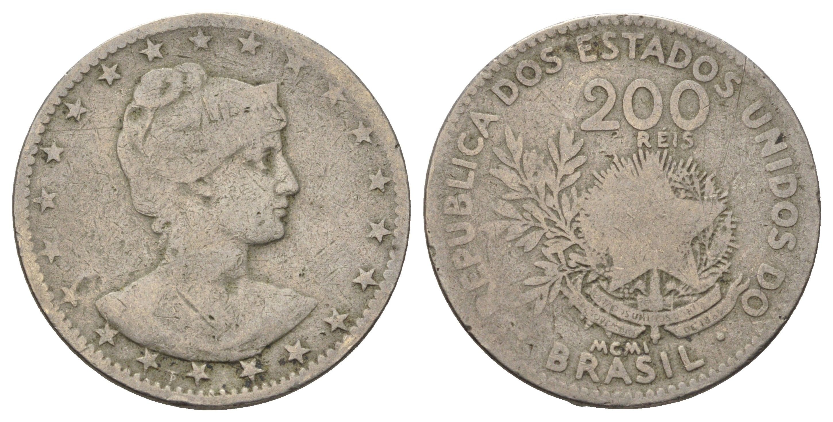 Бразилия 200 реалов (рейс) 1901 KM 504 медно-никель 4156-256