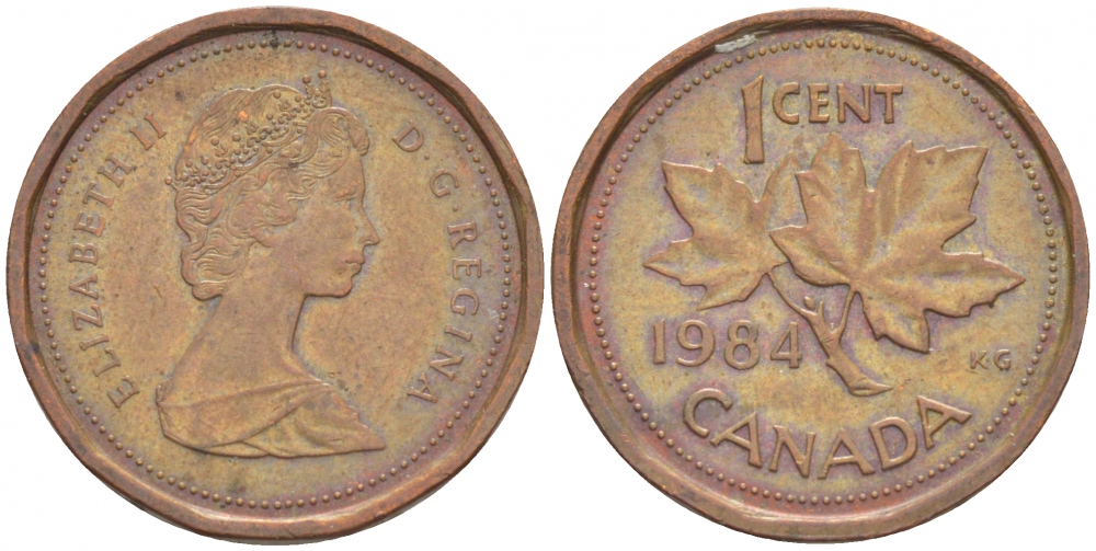 КАНАДА 1 ЦЕНТ 1984 ЕЛИЗАВЕТА II, КЛЕНОВЫЙ ЛИСТ KM 132 бронза 3851-1045