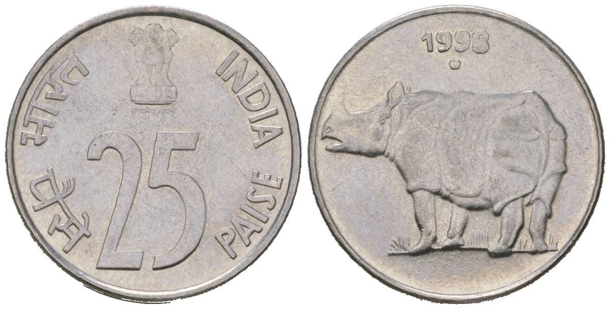 Индия 25 пайс 1998 (Ромб) - Мумбаи KM 54 нержавеющая сталь 4615-1161