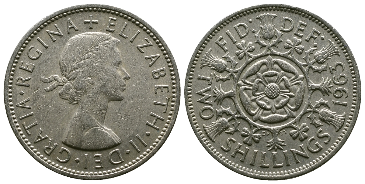 Великобритания 2 шиллинга (флорин) 1963 Елизавета II (1952-2022) KM 906, Spink 4146 медно-никель 4382-434