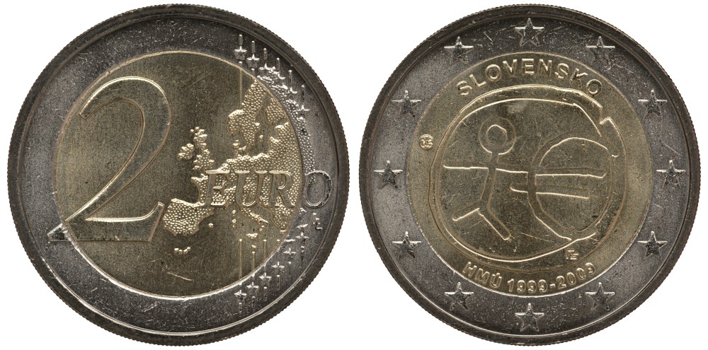 Словения 2 евро 2009 10 лет монетарной политики и введения евро KM 82 биметалл UNC M1-06