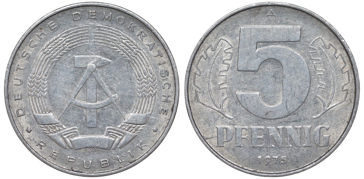 ГДР 5 ПФЕННИГОВ 1975 A KM 9.1 алюминий 62-313