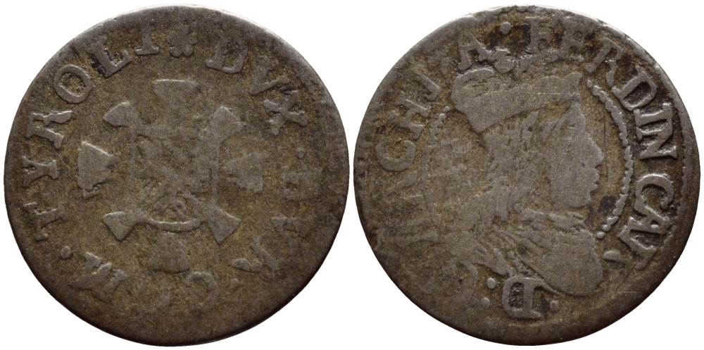 АВСТРИЯ, ТИРОЛЬ 1 КРЕЙЦЕР 1632-1662 ВЕЛИКИЙ ГЕРЦОГ ФЕРДИНАНД КАРЛ АВСТРИЙСКИЙ (1632-1662) Tursky 520 серебро 4532-1231