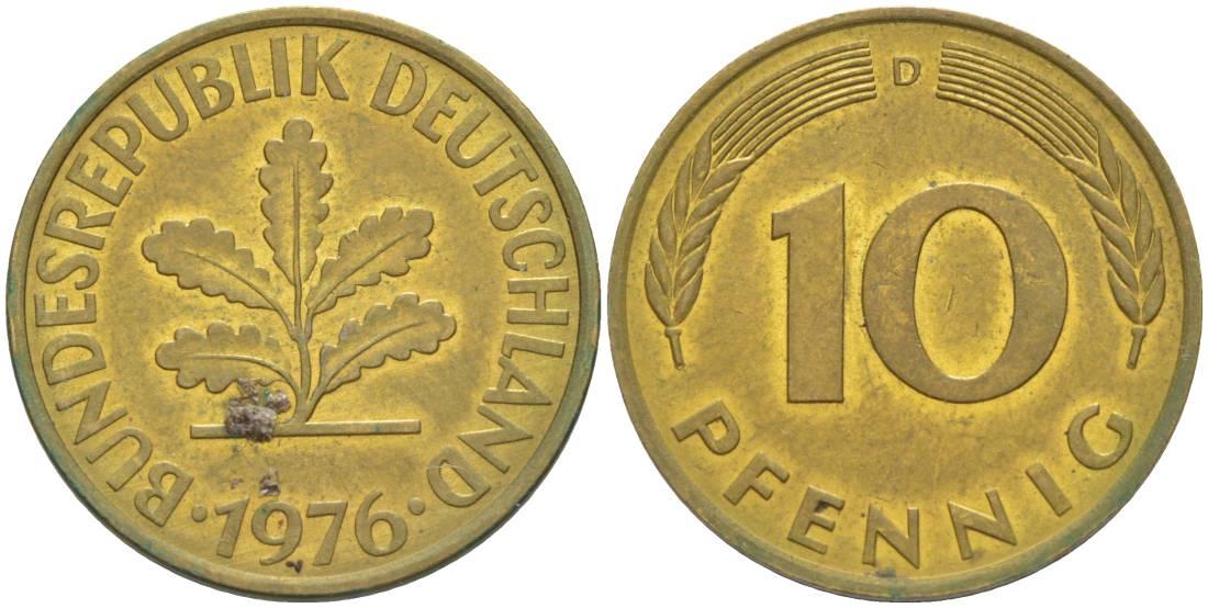 ФРГ 10 ПФЕННИГОВ 1976 D KM 108, J. 383 сталь плакированная латунью 219-457