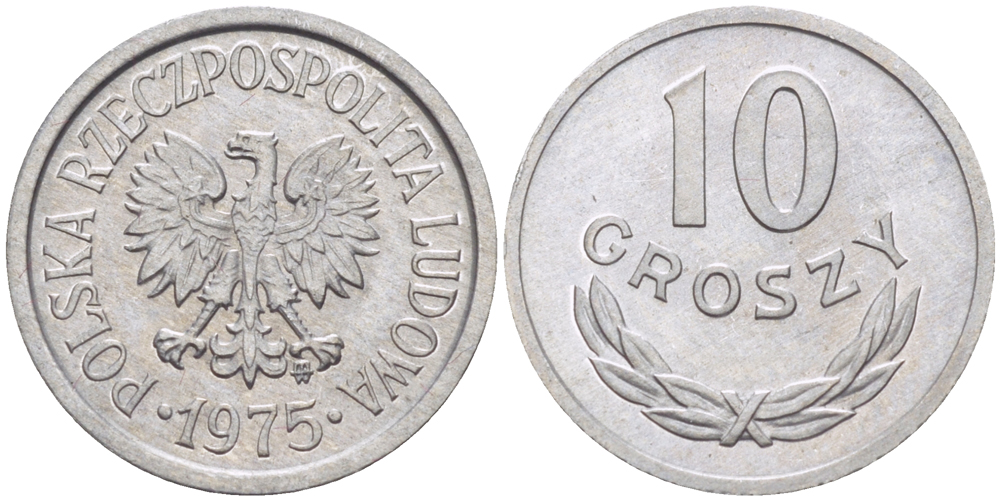 ПОЛЬША 10 ГРОШЕЙ 1975 MW KM AA47, Parchimowicz 206n алюминий UNC 4181-1133