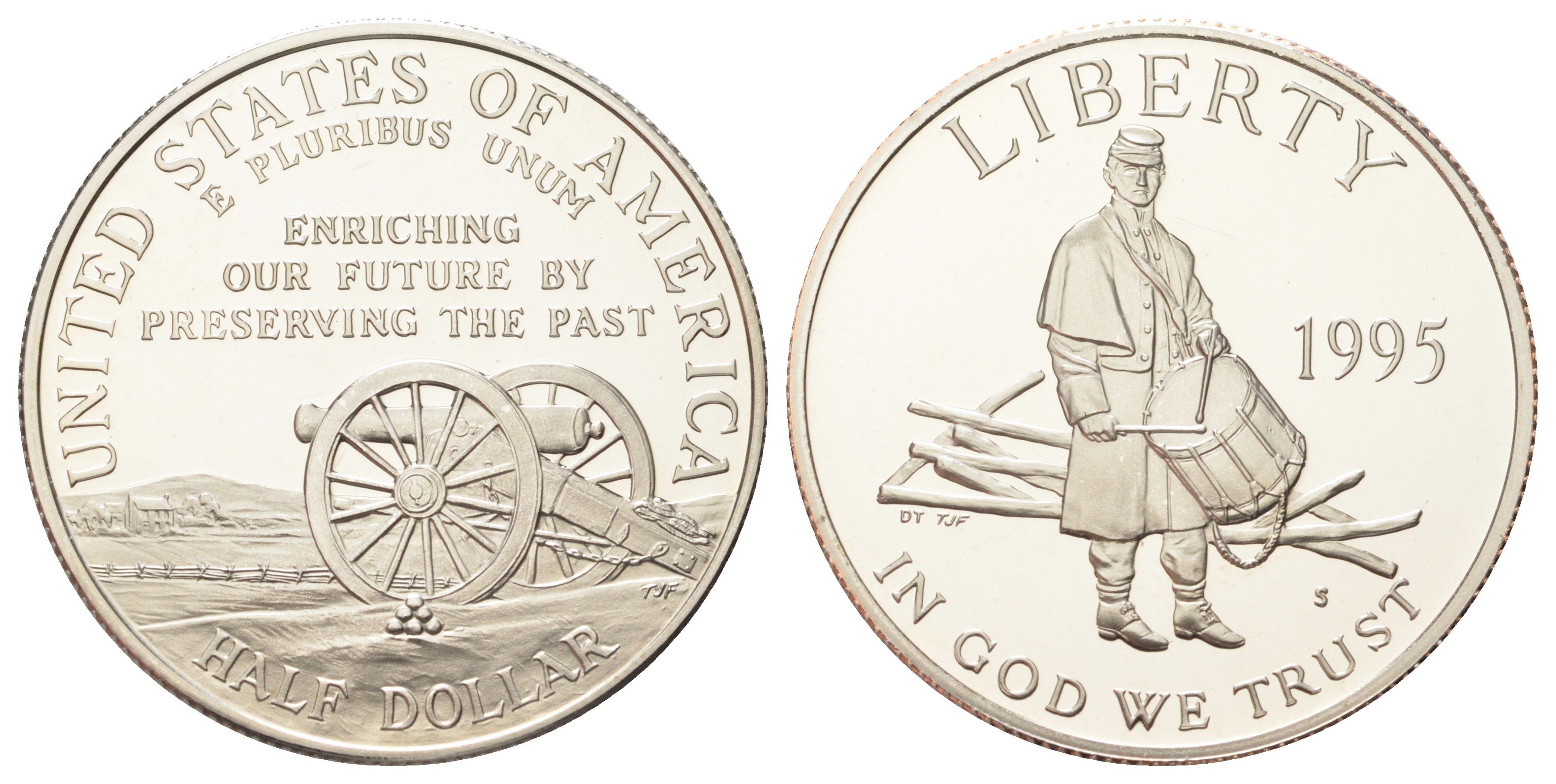 США 1/2 доллара 1995 Сражения гражданской войны, в оригинальной упаковке, с сертификатом KM 254 медь плакированная медно-никель PROOF 8-2-05-32