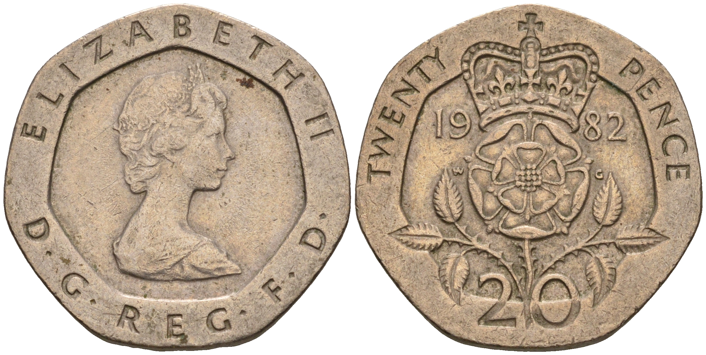 Великобритания 20 пенсов 1982 Елизавета II (1952-2022) KM 931, Spink 4230 (G1) медно-никель    4603-1014