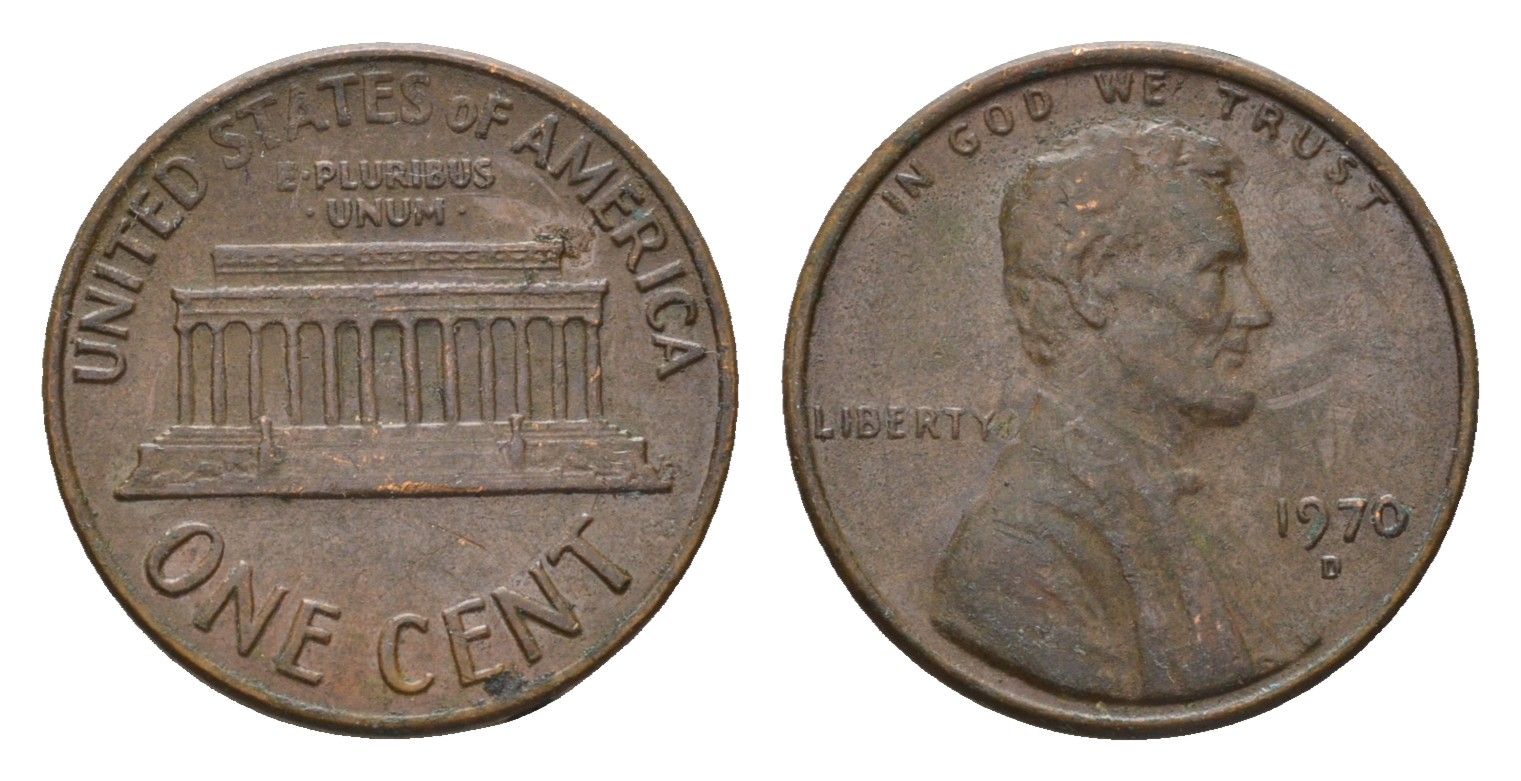 США 1 цент 1970 D, Авраам Линкольн KM 201 медь цинк 4613-614