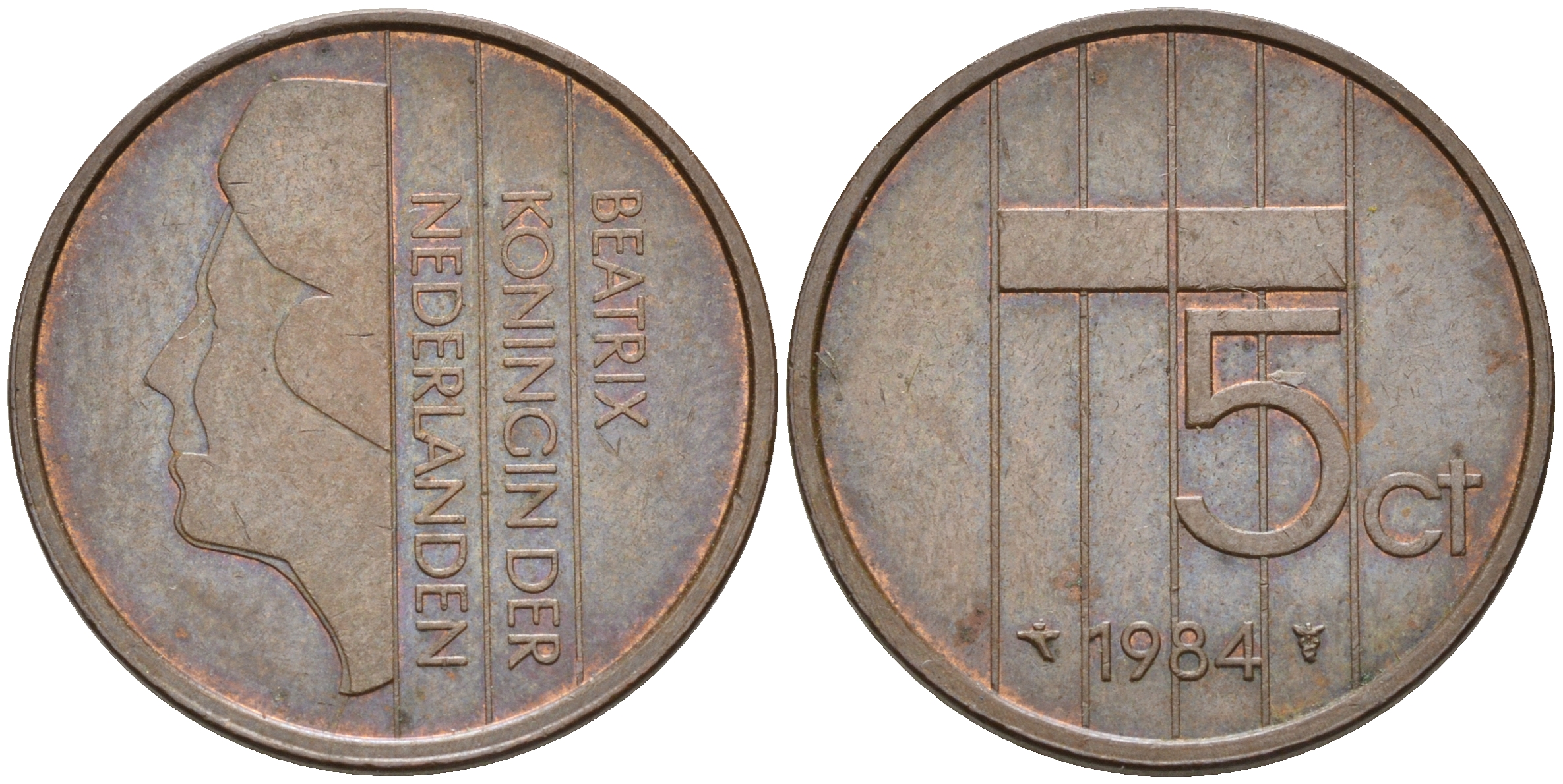 Нидерланды 5 центов 1984 Беатрикс (1980-2013) КМ 202 бронза    4602-521