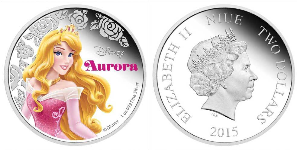 Ниуэ 2 доллара 2015 принцесса Аврора, эмаль, оригинальная упаковка KM NEW серебро PROOF 3-4-6-19