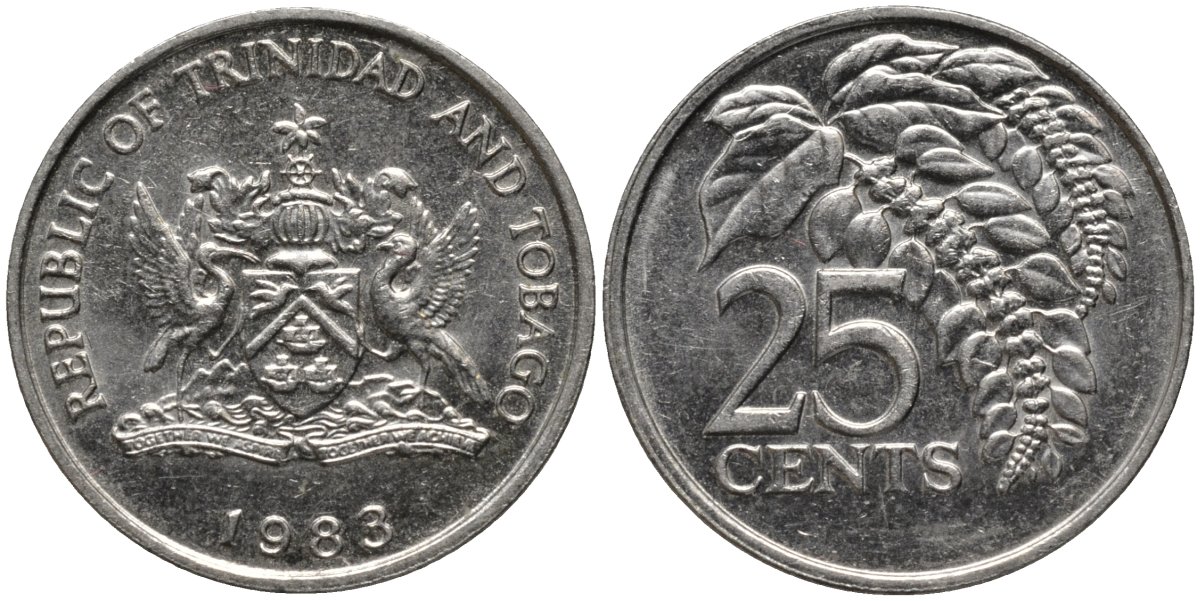 Тринидад и Тобаго 25 центов 1983 цветок дикая пуансеттия KM 32 медно-никель 4577-1252