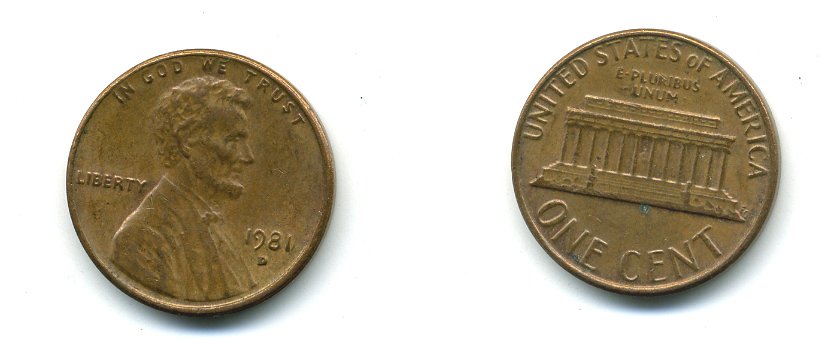 США 1 ЦЕНТ 1981 D, ЛИНКОЛЬН KM 201 медь цинк 4364-216
