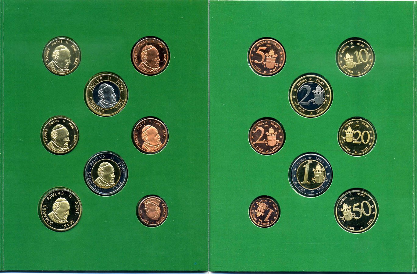 Ватикан набор из 8 монет 2005 1 евроцент-2 евро, европробники, в оригинальном буклете, Иоанн Павел II BUNC 3-4-11-05