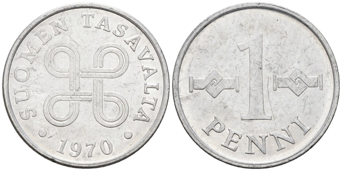 Финляндия 1 пенни 1970 KM 44а алюминий 4585-916