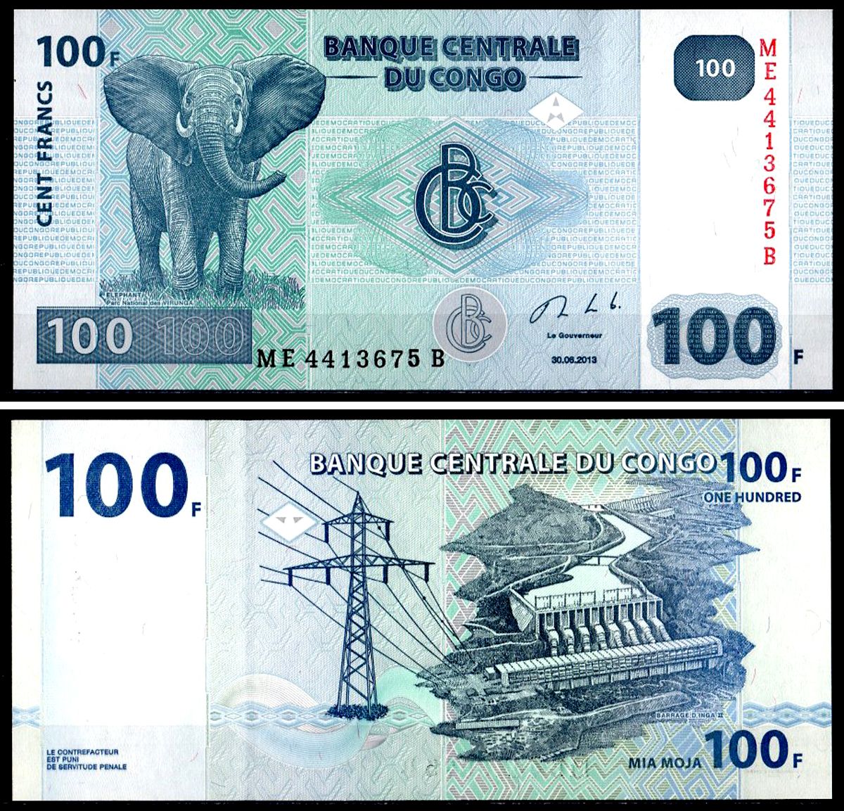 ДР Конго 100 франков 2013 H?tel des Monnaies, Kinshasa Pick 98 b бумага UNC (прес) 401-54-1-1