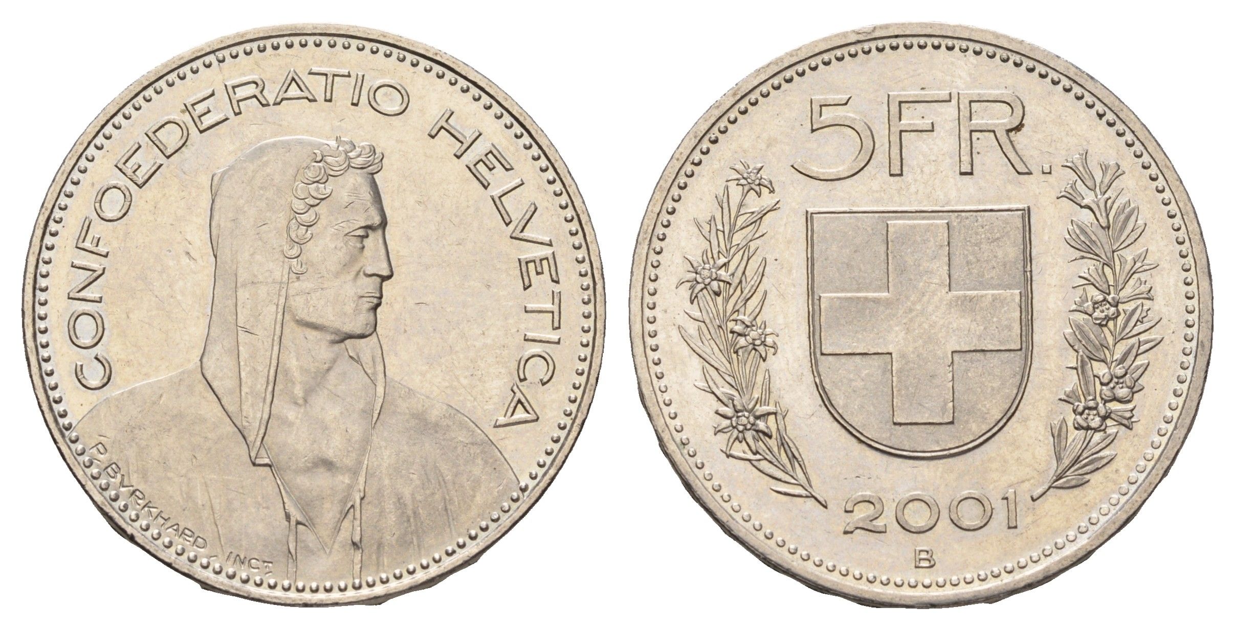 Швейцария 5 франков 2001 B KM 40a.4 медно-никель 3460-646