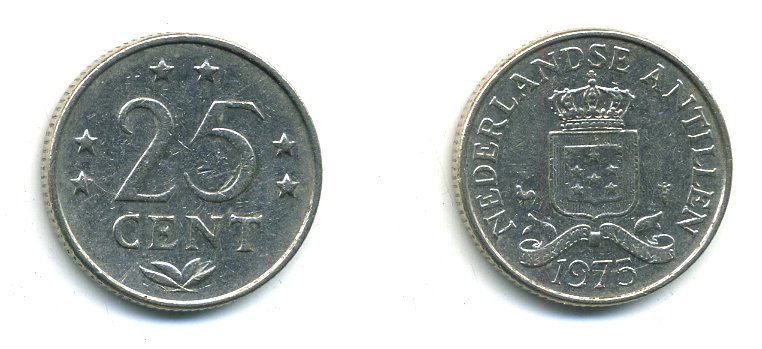 Нидерландские Антилы 25 центов 1975 Юлиана (1948-1980) KM 11 никель 46-1237
