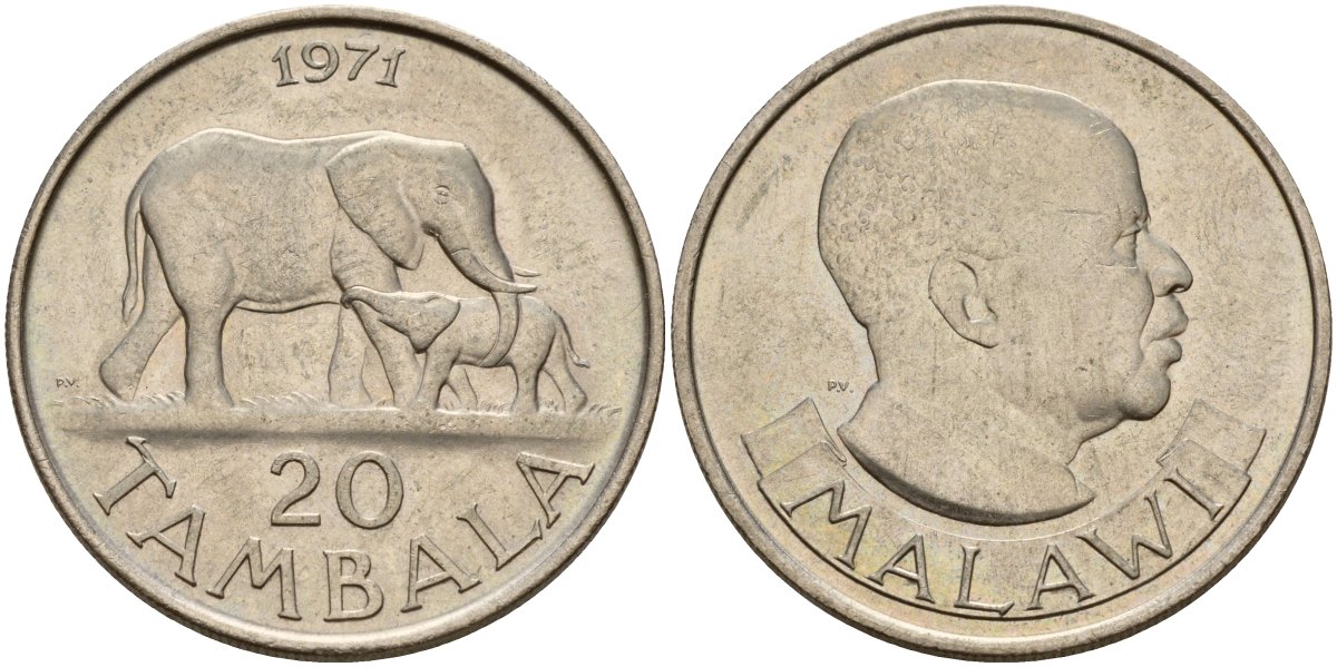 Малави 20 тамбал 1971 KM 11 медно-никель 4140-612
